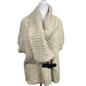 Ann Taylor Chunky Knit Shawl Cardigan Sweater‎ Vest XS S Beige Wool Alpaca Blend